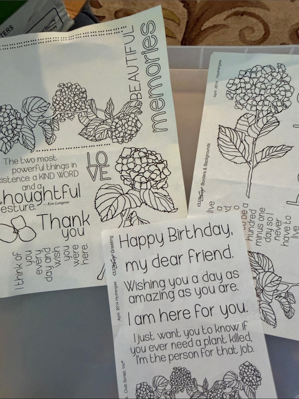 Hydranga Floral Sentiment rubber mount  Stamp Set